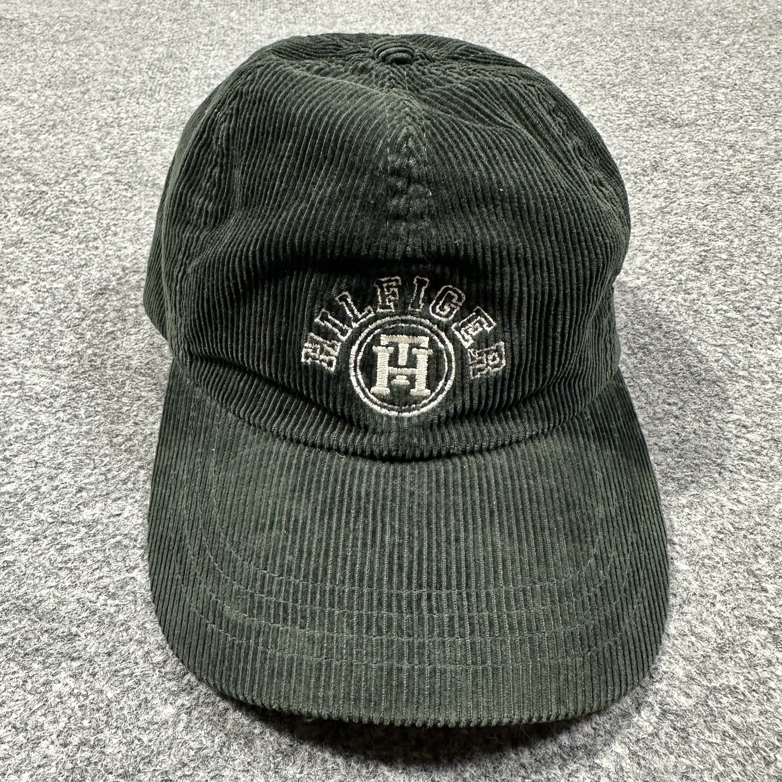 Vintage Tommy Hilfiger Corduroy Cap Hat Leather Strap Green Adult Euc